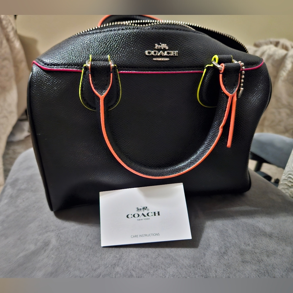 RARE- Coach Mini Bennett Satchel Neon Black bag